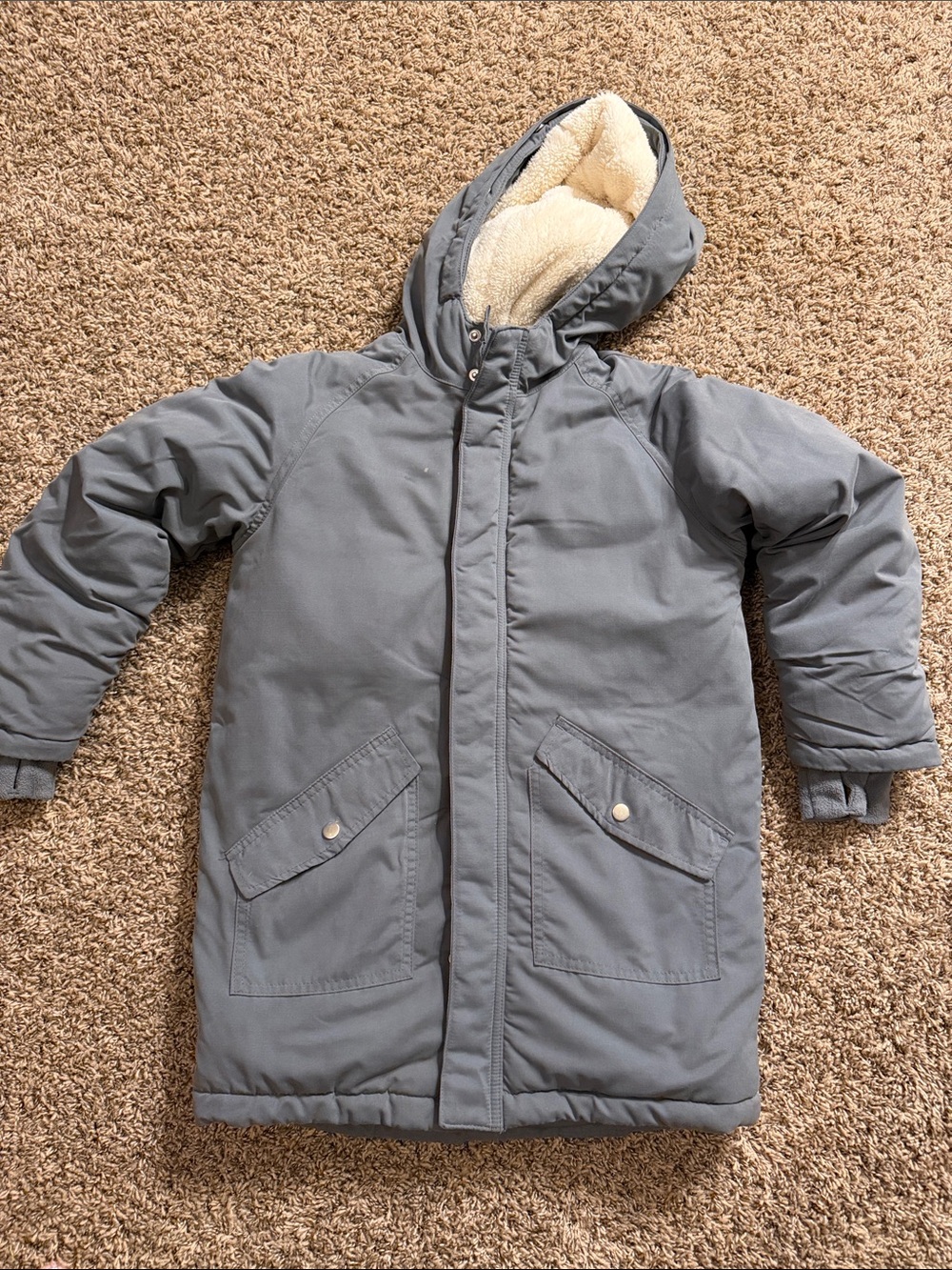 Cat & Jack Hooded Puffer Coat in Gray with Cream Sherpa Lining